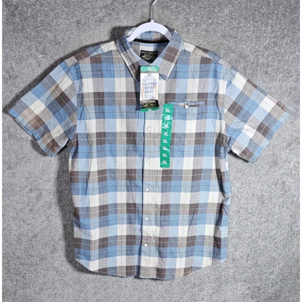 Grizzly Mountain Button Down Shirt Mens Size XL Blue Brown Plaid Pockets NWT‎